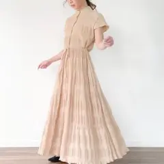 JUNOAH ジュノア スタンドカラー シャーリング　ティアードワンピース