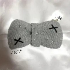 リボンペンケース プリンセスモール グレー かぎ針編み リボンポーチ 編み物