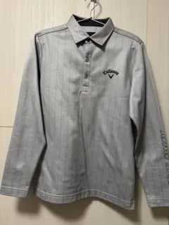 CALLAWAY ストライプ 長袖ポロシャツ グレー