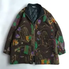 総柄ブルゾン　ジャケット　レトロ　Vintage　ブラウン　L相当