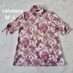 calabaza 大きい花柄 袖リボン スキッパーブラウス ピンク M-Lのサムネイル