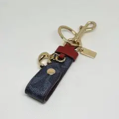 極美品 COACH キーホルダー シグネチャー ネイビー レッド