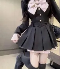 レイヤード風 韓国系ワンピース ワンホン miu系穿搭 フレンチガーリー ピンク