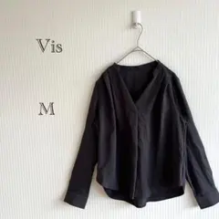 vis ブラック Mサイズ 長袖シャツ オフィスカジュアル きれいめ シンプル