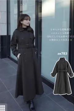 3134 カシミヤ混 ロングコート ヴァージンウール スタンドカラー S 黒 