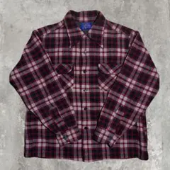 70s PENDLETON ボードシャツ オンブレチェック 赤黒 L 好配色のサムネイル