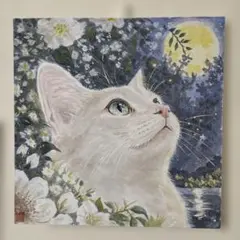 アクリル画　白猫