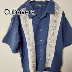 z368 【Cubavera】 半袖シャツ ブルー×ホワイト　XXL相当