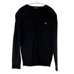 バーバリー ブラックレーベル Vネックカーディガン 黒 刺繍ロゴ 日本製