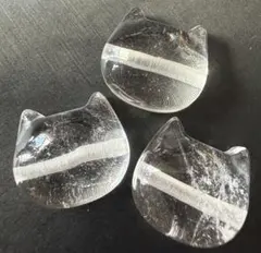 3個セット★水晶 ねこ 猫★天然石 パーツ 穴あき ブレスレット パワーストーン