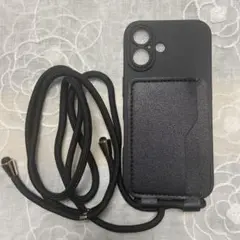 スマホショルダーシリコンストラップ 黒 iPhone16 カード入れ