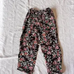 花柄 ワイドパンツ カジュアルパンツ ゆったり 薄手 黒