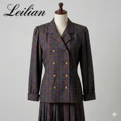 レリアン チェックセットアップ ウール100 ダブルジャケット プリーツスカート