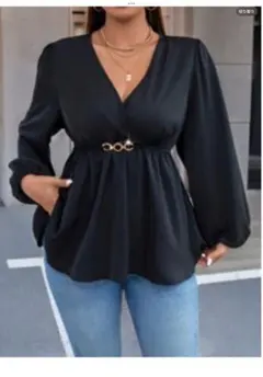 黒長袖チュニック　長袖ブラウス　長袖カットソー