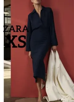 【新品】ZARA ネイビー ブラウス シャツ XS