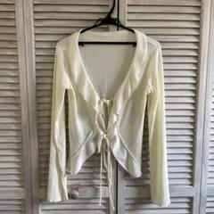 アイボリー リブ編み カーディガン