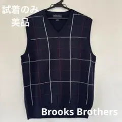 【美品】Brooks Brothers カシミヤ混 ネイビー チェックベストMのサムネイル