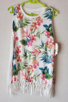 お値下げ！【新品】Billabong タンクトップ フリンジ 花柄 ホワイト Lのサムネイル