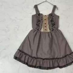美品 axes femme チェック レース ひざ丈 ジャンパースカート M
