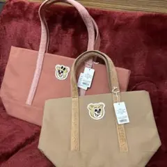 新品　フェイラー オールドテディ　ワッペントートバッグ　ピンクLL ベージュL