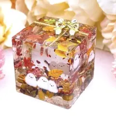 No572ギフト形オルゴナイト紅葉とシマエナガ☆タイガーアイ＆ルチル＆クリスタル