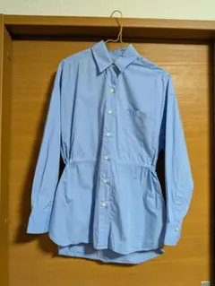 長袖シャツ ブルー パールボタン