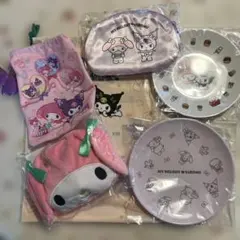 モス福袋　マイメロディ & クロミ フェイスポーチ付エコバッグ、ポーチ、プレート