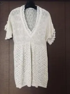 Mサイズ　axes femme Vネック・ニットチュニック ベージュ系