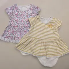 【最終値下げ】半袖ロンパース 70cm 花柄 ストライプ　2点セット【双子】