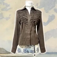 値下げ◎y2k 平成ギャル グランジ ギャザー スエード ブラウン 長袖シャツ