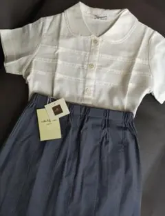 未使用品☆サエグサお受験、半袖ブラウスとブルーグレーのスカートセット120cm