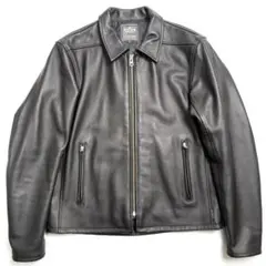 【牛革】KADOYA レザー ライダースジャケット 黒 LL 衿付 シングル