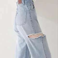 Chicoライトブルー サイドカットデニムパンツ