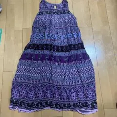最終★インド柄がお洒落な紫ワンピース　さらり涼しい　パープル系　M〜L 160