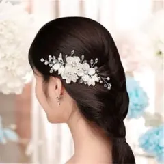 フォーマル　ヘアアクセサリー　結婚式　洋装　髪飾り　花　ヘッドドレス　ホワイト