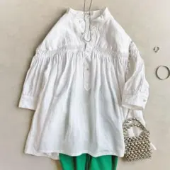 美品▲SCYEサイ//リネンタックドハーフスリーブ ブラウス▲希少サイズ40のサムネイル