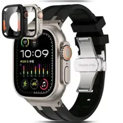 アップルウォッチ バンド 44/45/46mm チタンメタル 全面カバー付