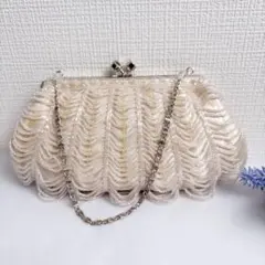 ビーズ装飾 ハンドバッグ クリーム色　ROPE