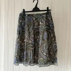 ETRO 膝丈シフォンスカート フレアスカート グリーン ペイズリー エトロ