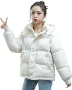 ホワイト フード付きショートコート