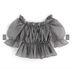 GRL シアーギャザーショート丈ブラウス【tu541】　チャコール