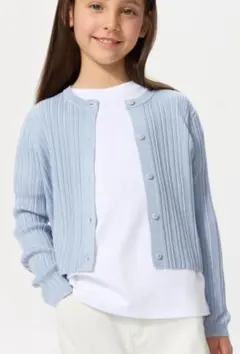 UNIQLO ウォッシャブル ニット リブ カーディガン 160 ブルー