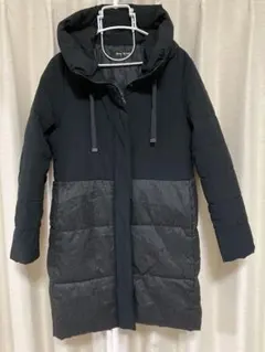 フード付きロングダウンジャケット コートブラック/グレー