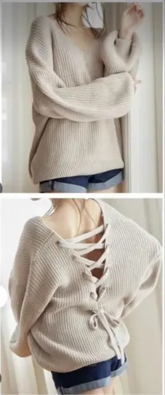 【GRL】レースアップバックオープンニット