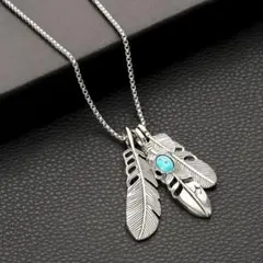 フェザーネックレス　シルバー　メンズ　チェーンネックレス