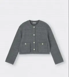 GU ダブルポケットニットジャケット　Mグレー