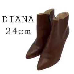 DIANA ダイアナ ポインテッドトゥ ショートブーツ ブラウン 24cm