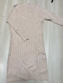 【美品】ベージュ リブ編み ニットワンピース 長袖
