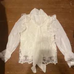 ホワイトシフォンレースブラウス