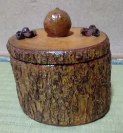木製 蓋付き小物入れ 樹皮模様